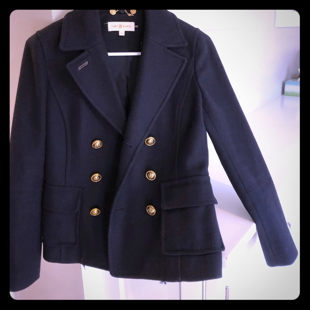 Navy Tory Burch double breasted Pea Coat
